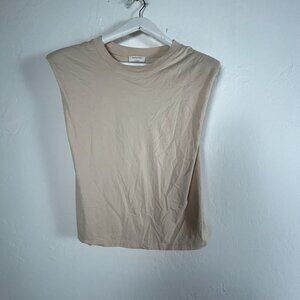 Babaton Womens Beige Sleeveless Crew Neck Tank Top T-Shirt Large Casual Summer